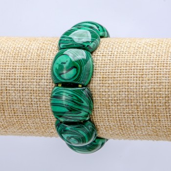 Malachite elastic bracelet (pressed) smooth links 21x17 mm+