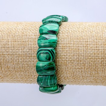 Malachite Elastic Bracelet (pressed) Smooth Links 16x11 mm+