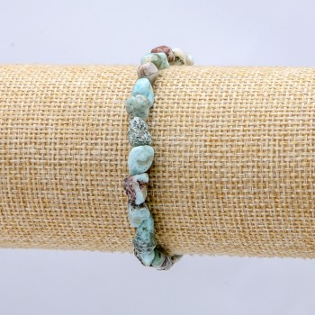 Elastic bracelet with natural Larimar stone — tumbled, 7x6 mm diameter.