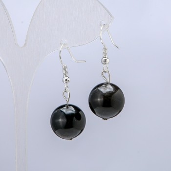 Silver Obsidian Earrings, 14 mm diameter, 30 mm length