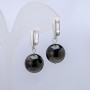 Earrings Silver Obsidian, 14mm diameter, 32mm length