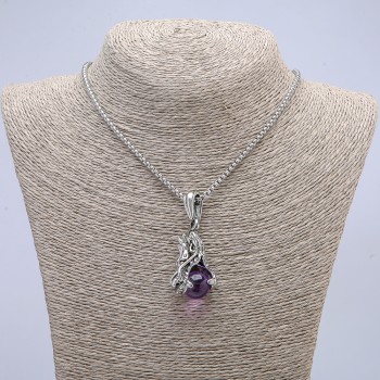 Pendant Dragon Head and Purple Sphere 22x51mm +/- on chain, length 65 cm, silver-colored metal