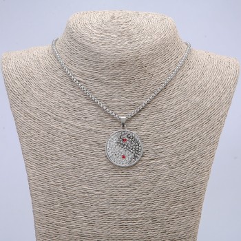 Кулон "Інь Янь" зі стразами 40х30мм на ланцюжку, довжина 70см + - сріблястий метал