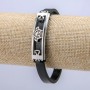 Men's bracelet-strap in black eco-leather, 7 mm thick, with a silver blade, length 57 cm