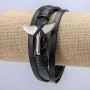 Men's Tail Bracelet in Black Eco-Leather, 9 mm Thick with Silver Inserts, 22 cm long