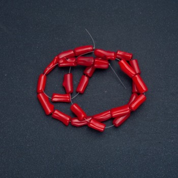 Beads on thread, natural coral, faceted, diameter 8–15×4–6 mm ±, length 39 cm ±, assorted sizes