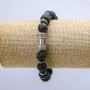 Elastic Lava Stone Bracelet, 10 mm diameter ± with a Dumbbell and Inlays