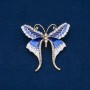 Butterfly Brooch with White Crystals, Light Blue and White Enamel, Gold-Tone Metal 48x50mm +