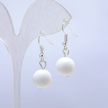 White Agate Earrings, 12mm diameter, 3 cm length