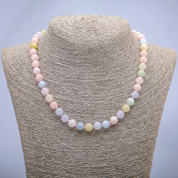 Morganite natural stone necklace with smooth beads, 8 mm diameter, length 45 cm