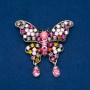 Brooch 'Butterfly', golden metal, with multicolored rhinestones, 48x60mm