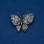 Butterfly Brooch in silver-toned metal, black and white crystals 44x48 mm +