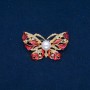 Butterfly Brooch, gold-tone metal, red enamel, white crystals and bead, 46x30mm +