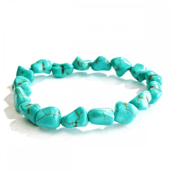 Elastic bracelet in green turquoise with veining and hammered texture