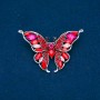 Butterfly Brooch, silver-colored metal, red, pink and white crystals, 37×60 mm +