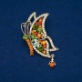Butterfly Brooch with Golden Metal and Green Rhinestones