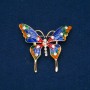 Golden Butterfly Brooch with Enamel and White Crystals, 48x54mm +