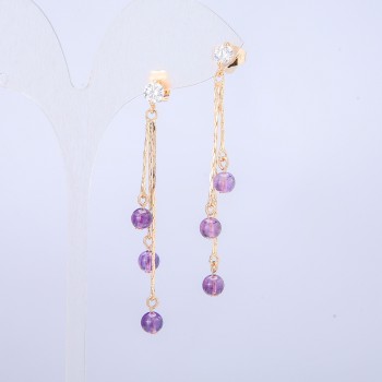 Xuping Earrings 18K Gold Plating with Beads and White Crystals, length over 60 mm