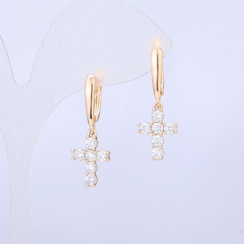 Xuping 18K Gold Plated Earrings 'Cross with White Crystals' 28x10mm +