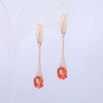 Xuping Earrings with 18K Gold Plating, featuring red and green Swarovski crystals and white rhinestones, length 46 mm +