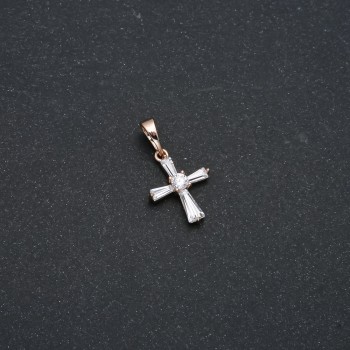Pendant Xuping 18K Gold Plating Cross with White Crystals, dimensions 21x12 mm +