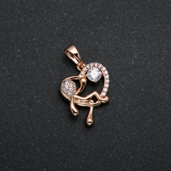 Xuping 18K Gold-Plated Heart Pendant with a Little Man Figure and White Crystals, diameter 24x15 mm +