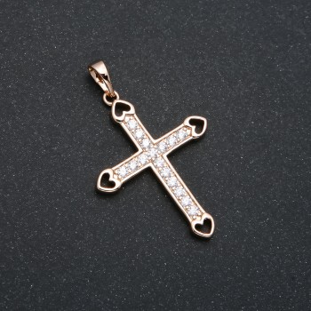 Pendant Xuping 18K Gold Plated Cross with White Crystals, Diameter 37x25 mm +