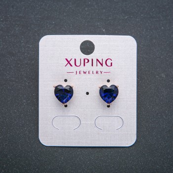 Heart Earrings by Xuping - Stud Earrings, 18K Gold Plating with Dark Blue Crystal, 9 mm Diameter +