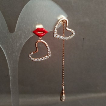 Xuping 18K Gold Plating Earrings with White Crystals and Red Enamel, Diameter 15 mm +/-, Length 66 mm +