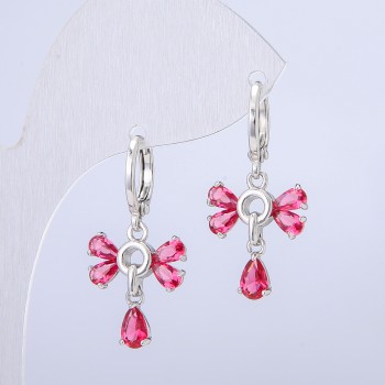 Earrings Xuping Rhodium with Raspberry Crystals, diameter 14 mm + -, thickness 28 mm +