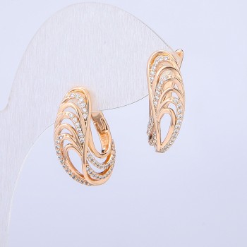 Earrings Xuping 18K Gold Plating with White Crystals, 23×8 mm Diameter +