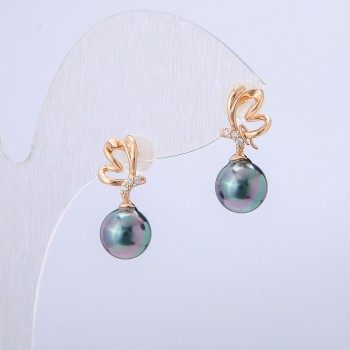 Earrings Xuping 18K Gold Plating with White Crystals and Black Gasoline Seed Bead, Diameter 19x8 mm +