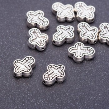 Bead findings: Cross bead, 14×12 mm, hole diameter d mm, metal color 'silver', pack. 20 g +/- 10 pcs