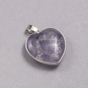 Heart Pendant with Amethyst in a Silver Setting, 26×26 mm diameter