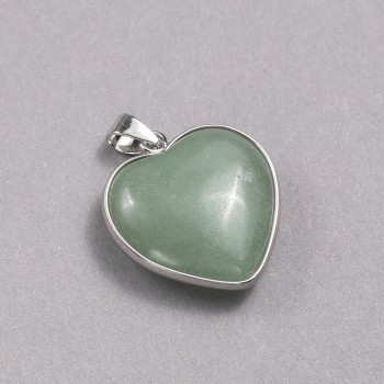 Heart Jade Pendant in a Silver-Tone Setting, 26×26 mm