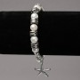 Elastic bracelet with freshwater pearls, silver inserts and pendants, 8 mm diameter, 18 cm length