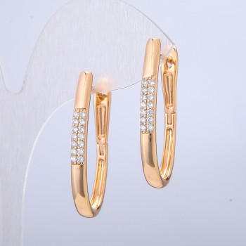 Xuping Earrings 18K Gold Plating with White Crystals, Length 35 mm, Thickness 3.8 mm