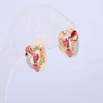 Earrings Xuping 18K Gold Plating with White Rhinestones and Red Crystals, Diameter 15x12 mm +