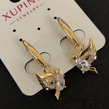 Earrings 'Birds' Xuping 18K Gold Plating with White Crystals, diameter 32x12mm +
