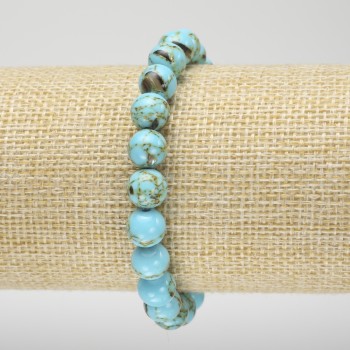 Elastic bracelet with turquoise Imperial Jasper (pressed) smooth bead, 8 mm diameter+