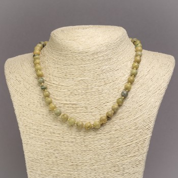 Necklace of Natural Yellow Jasper with Smooth Round Beads, 8 mm Diameter, 45 cm Length