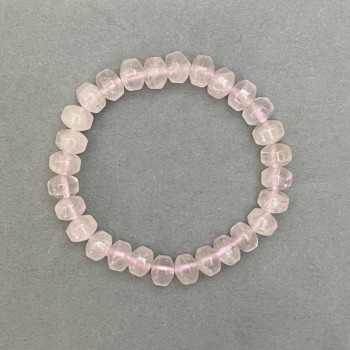 Elastic bracelet of natural Pink Quartz, smooth rondel beads, diameter 9×7 mm+