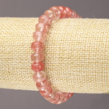 Браслет на гумці з натурального каменю Халцедон гладкий рондель, діаметр 9х7мм+