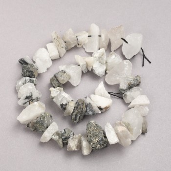 Unpolished Rutile Quartz 'Hairy' Beads on Thread, Faceted, 10x18 mm, Length 42 cm