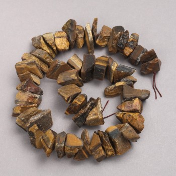 Raw Tiger's Eye Beads on Thread with a Crimp Bead, Diameter 10x18 mm, Length 42 cm