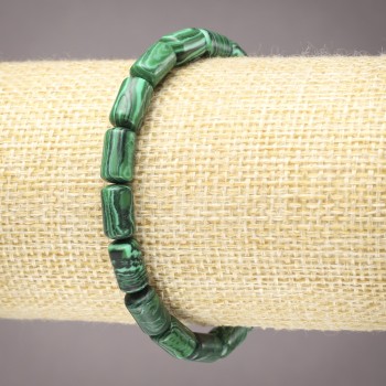 Elastic Malachite Bracelet (pressed), smooth cylindrical beads, 10×6 mm diameter