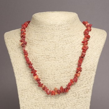 Natural coral stone chip necklace, bead diameter 6-8 mm, length 45 cm, on extender chain