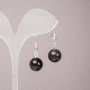Earrings in Silvery Obsidian, smooth ball, 12 mm diameter, 33 mm length