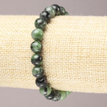 Elastic bracelet with natural zoisite, smooth beads, 8 mm diameter