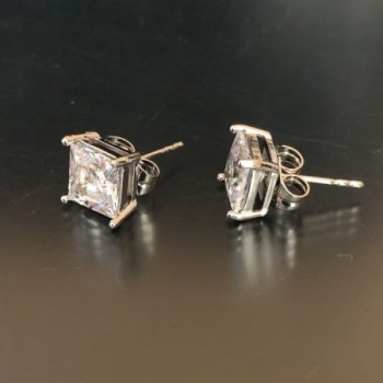 Xuping Rhodium-plated Stud Earrings with White Stones, Square Setting 7mm +
